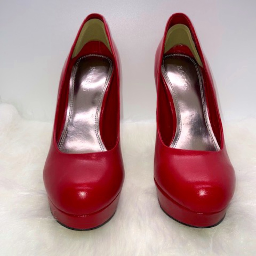 Red leather 4" stilettos like new